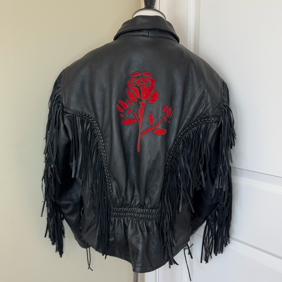 Unik Vintage Rose Fringe Motorcycle Women’s Jacket - Picture 3 of 16